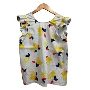Kate‎ Spade Blouse Lemon Zest Sleeveless Ruffle Preppy Fruit Resort Summer XS